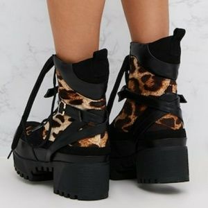 leopard print biker boots